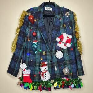 Ugly Christmas Sweater Blazer LIGHTS UP Tacky Tinsel Xmas Party Winner Large